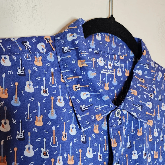 Age Of Wisdom Modal Guitar Printed Blue Short Sleeve Button Down Shirt XL new - Picture 2 of 14